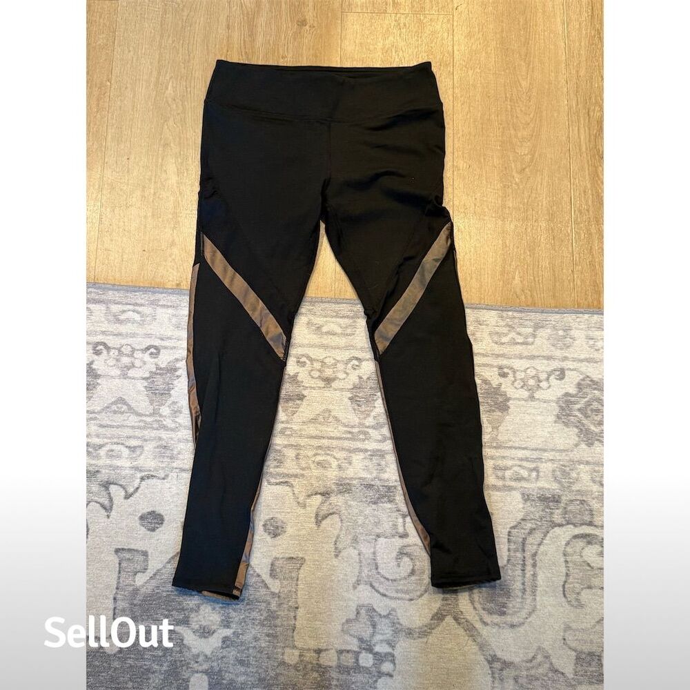 Fabletics Women's Mid Rise Mesh Leggings Black/Copper Size Petite M
